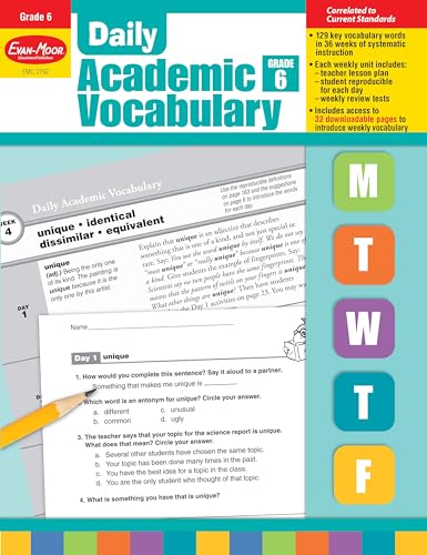 Evan-Moor Daily Academic Vocabulary Lessons, Grade 6, 36 Weeks of Instruction Give Students an Expanded Vocabulary Activities, Homeschooling and Classroom Resource Workbook, Definitions, Printables (9781596732056) by Evan Moor