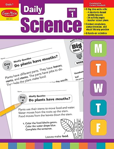 Stock image for Evan-Moor Daily Science, Grade 1 Homeschooling & Classroom Resource Workbook, Printable Worksheets, Teaching Edition, Earth, Life, and Physical Science, Vocabulary, Test Prep, Hands-On Projects for sale by Save With Sam