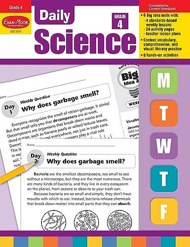 Stock image for Evan-Moor Daily Science, Grade 4 Homeschooling Classroom Resource Workbook, Printable Worksheets, Teaching Edition, Earth, Life, and Physical Science, Vocabulary, Test Prep, Hands-On Projects for sale by Seattle Goodwill