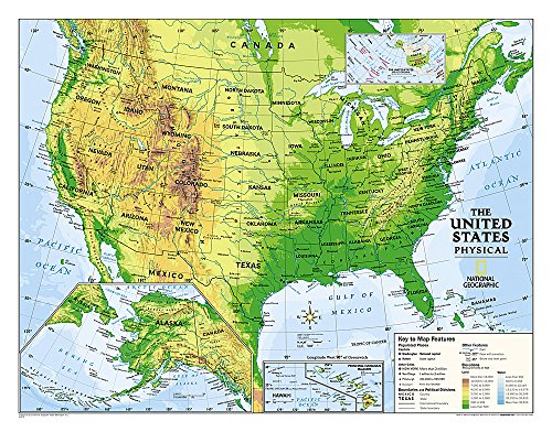 National Geographic Kids Physical USA Education: Grades 4 - 12 Wall Map - Laminated (51 x 40 in) (National Geographic Reference Map) (9781597753968) by National Geographic Maps