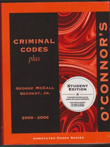 Stock image for O'Connor's Criminal Codes Plus 2005-2006 for sale by HPB-Red