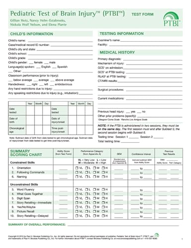 9781598571097: Pediatric Test of Brain Injury™ (PTBI™ ) Test Form