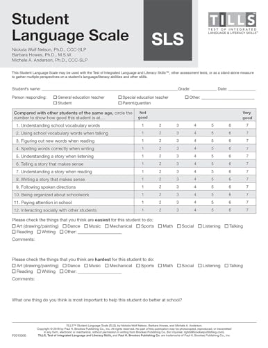 Imagen de archivo de Test of Integrated Language and Literacy Skills Tills Student Rating Scale a la venta por Revaluation Books