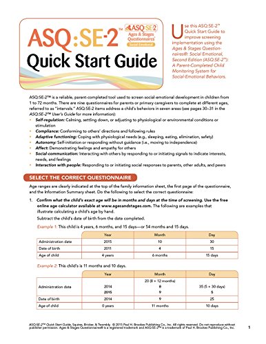 9781598579598: Ages & Stages Questionnaires: Social-Emotional (ASQ:SE-2(TM)): Quick Start Guide: A Parent-Completed Child Monitoring System for Social-Emotional Behaviors