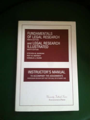 Stock image for Fundamentals of Legal Research and Legal Research Illustrated - Instructor's Manual for sale by cornacres
