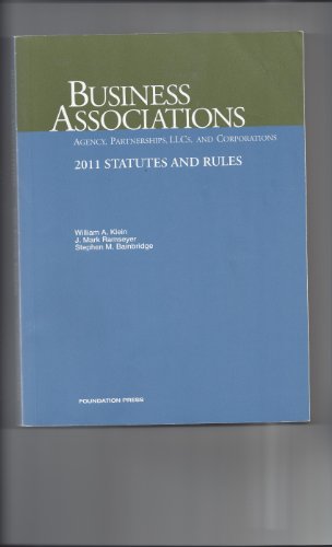 Imagen de archivo de Business Associations-Agency, Partnerships, LLCs and Corporations, 2011 Statutes and Rules a la venta por Better World Books