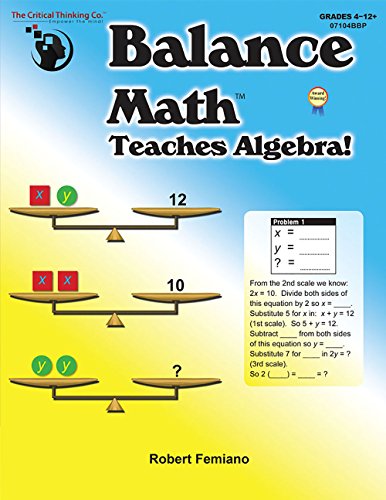 Beispielbild fr Balance Math Teaches Algebra Workbook - Sharpening Critical Thinking & Algebraic Reasoning Skills (Grades 4-12) zum Verkauf von BooksRun