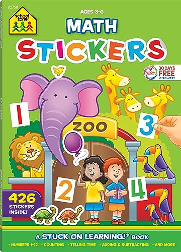 Beispielbild fr School Zone - Math Stickers Workbook - 64 Pages, Ages 3 to 6, Preschool to Kindergarten, 426 Stickers, Counting, Numbers 1-12, Telling Time, and More (School Zone Stuck on Learning Book Series) zum Verkauf von Orion Tech