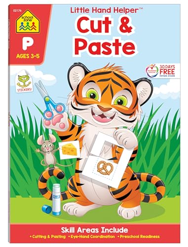 Beispielbild fr School Zone - Cut & Paste Skills Workbook - 32 Pages, Ages 3 to 5, Preschool, Kindergarten, Scissor Cutting, Gluing, Stickers, Counting, and More (School Zone Little Hand Helper? Book Series) zum Verkauf von Orion Tech