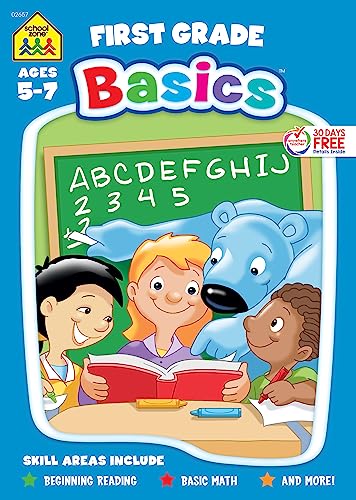 Stock image for School Zone - First Grade Basics Workbook - 96 Pages, Ages 5 and Up, 1st Grade, Phonics, Vowels, Beginning Reading, Math, Telling Time, Money, and More (School Zone Basics Workbook Series) for sale by SecondSale