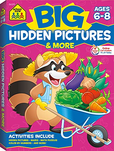 Stock image for School Zone - Big Hidden Pictures More Workbook - 320 Pages, Ages 6 to 8, 1st Grade, 2nd Grade, Search Find, Picture Puzzles, Hidden Objects, Mazes, and More (School Zone Big Workbook Series) for sale by Red's Corner LLC