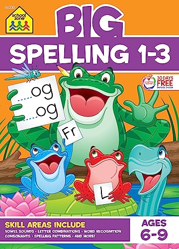 Stock image for School Zone - Big Spelling Grades 1-3 Workbook - 320 Pages, Ages 6 to 9, 1st Grade, 2nd Grade, 3rd Grade, Letter Sounds, Consonants, Vowels, Puzzles, Games, and More (School Zone Big Workbook Series) for sale by HPB-Ruby