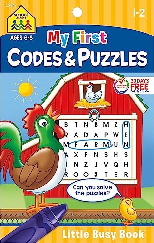 Imagen de archivo de School Zone - My First Codes & Puzzles Workbook - Ages 6 to 8, 1st Grade, 2nd Grade, Activity Pad, Crossword Puzzles, Word Search, Riddles, and More (School Zone Little Busy Book? Series) a la venta por GF Books, Inc.