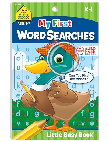 Stock image for School Zone - My First Word Searches Workbook - Ages 5 to 7, Kindergarten to 1st Grade, Activity Pad, Search & Find, Word Puzzles, and More (School Zone Little Busy Book Series) for sale by BooksRun