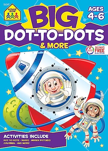 Stock image for School Zone - Big Dot-to-Dots More Workbook - 320 Pages, Ages 4 to 6, Preschool to Kindergarten, Games, Puzzles, Hidden Pictures, Mazes, Coloring, and More (School Zone Big Workbook Series) for sale by Big River Books