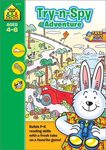 Stock image for School Zone - Try-n-Spy? Adventure Workbook, Ages 4 to 6, Reading Readiness, Perception, Observation, Spelling, Vocabulary, Illustrations and More for sale by Your Online Bookstore