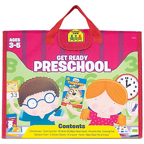 Stock image for School Zone - Get Ready Preschool Learning Playset - Ages 3-5, Workbooks, Flash Cards, Write Reuse, Coloring, Alphabet, Numbers, Shapes, Stickers, Carrying Case, Crayons, Pencil Wipe-Clean Marker for sale by Marissa's Books and Gifts