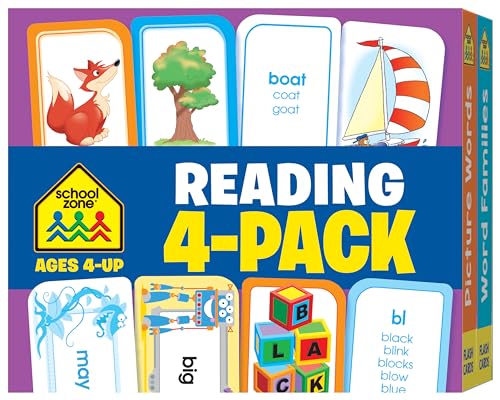 Stock image for School Zone - Reading 4-Pack Flash Cards - Ages 4+, Kindergarten, 1st Grade, Sight Words, Phonics Made Easy, Word Families, Picture Words, High-Frequency Words, Beginning Reading, Rhyming, and More for sale by Goodwill San Antonio
