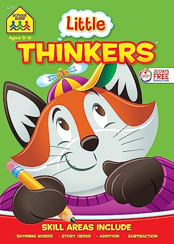 9781601599490: School Zone - Little Thinkers Kindergarten Workbook - 64 Pages, Ages 5 to 6, Alphabet, Counting, Rhyming, Problem-Solving, Telling Time, and More (School Zone Little Thinkers Workbook Series)