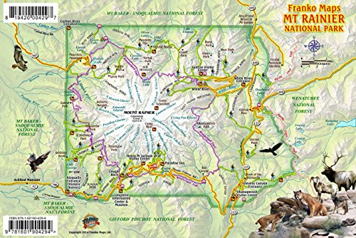 Imagen de archivo de Mt. Rainier National Park Map & Wildlife Guide Franko Maps Laminated Card a la venta por GF Books, Inc.