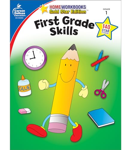 9781604187847: Carson Dellosa First Grade Skills Workbook—Grade 1 Reading, Addition, Subtraction, Graphing, Measuring, Phonics, Writing Skills Practice With Stickers (64 pgs)