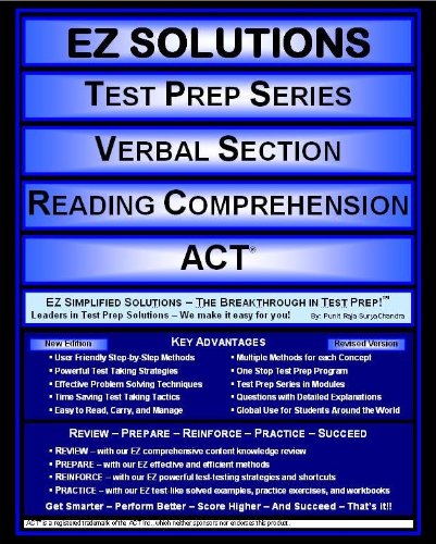 Beispielbild fr EZ Solutions - Test Prep Series - Verbal Section - Reading Comprehension - ACT (Edition: Updated. Version: Revised. 2015) (EZ Test Prep) zum Verkauf von HPB-Red
