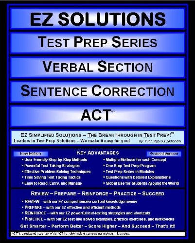 Beispielbild fr EZ Solutions - Test Prep Series - Verbal Section - Sentence Correction - ACT (Edition: Updated. Version: Revised. 2015) (EZ Test Prep) zum Verkauf von ThriftBooks-Dallas