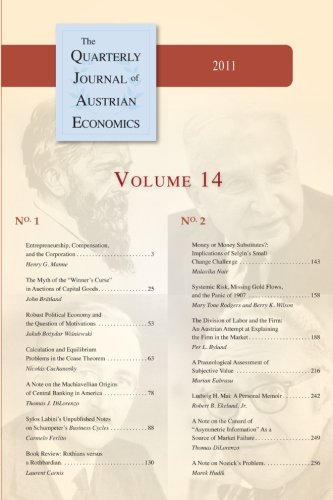 Beispielbild fr The Quarterly Journal of Austrian Economics: 2011 Volume 14 zum Verkauf von Revaluation Books