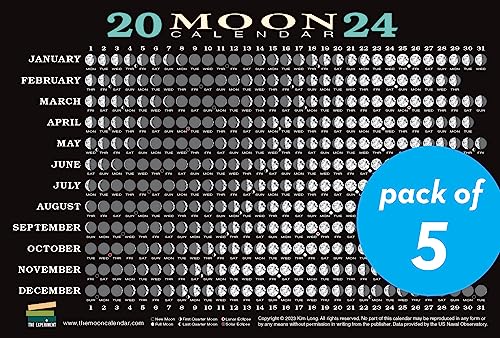 Beispielbild fr 2024 Moon Calendar Card (5 Pack): Lunar Phases, Eclipses, and More! zum Verkauf von Monster Bookshop