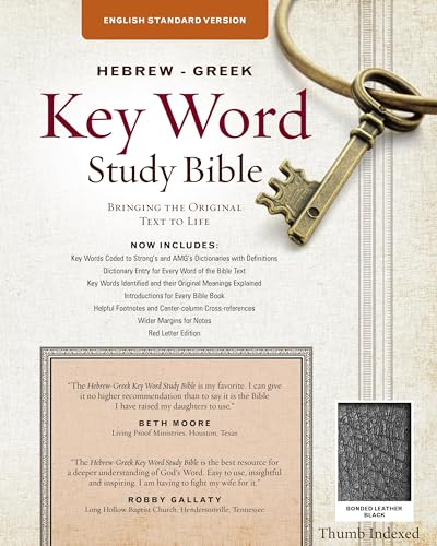 Imagen de archivo de The Hebrew-Greek Key Word Study Bible: ESV Edition, Black Bonded Leather Thumb Indexed a la venta por Russell Books
