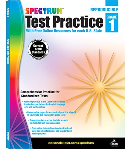 Stock image for Spectrum Grade 1 Test Practice Workbooks, Ages 6 to 7, 1st Grade Test Practice Workbook, Math, Language Arts, Reading Comprehension, Vocabulary, and Writing, Standardized Test Practice - 160 Pages for sale by ThriftBooks-Dallas