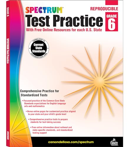 Imagen de archivo de Spectrum Grade 6 Test Practice Workbooks, Ages 10 to 11, Math, Language Arts, and Reading Comprehension 6th Grade Test Practice, Reproducible Book, Vocabulary, Writing, and Math Practice - 160 Pages a la venta por Goodwill Books