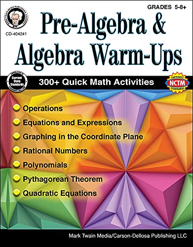 Imagen de archivo de Mark Twain - Pre-Algebra and Algebra Warm-Ups, Grades 5 - 8 a la venta por Your Online Bookstore