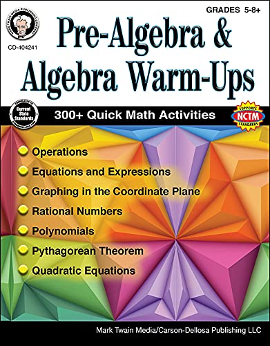 9781622235865: Mark Twain - Pre-Algebra and Algebra Warm-Ups, Grades 5 - 8