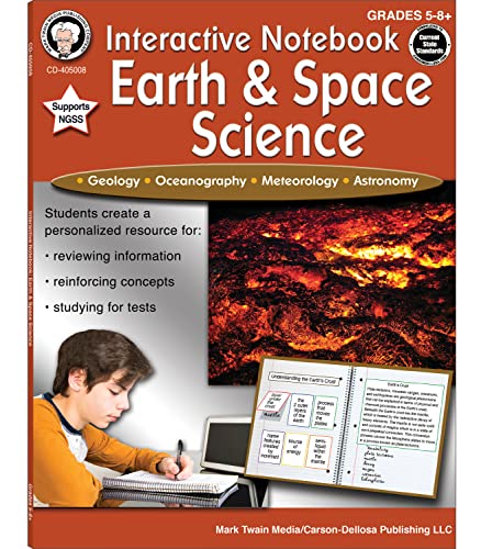 Stock image for Mark Twain Earth & Space Science Interactive Books, Grades 5-8, Geology, Oceanography, Meteorology, and Astronomy Books, 5th Grade Workbooks and Up, . Homeschool Curriculum (Interactive Notebook) for sale by HPB Inc.