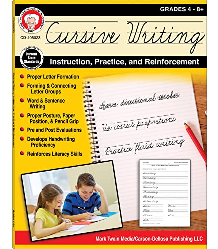 Stock image for Mark Twain Cursive Handwriting Workbook for Kids Ages 8-12, Middle School Learning Cursive Writing Book With Handwriting Practice Activities to Improve Child Handwriting for sale by Book Deals