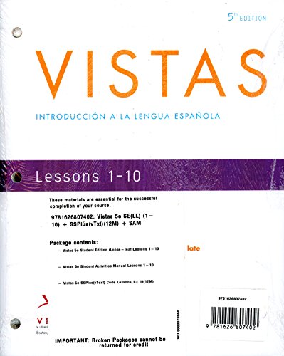 9781626807402: Vistas 5th Ed Looseleaf Textbook Vol. 1-10 w/ SSPlus (vText) (12M) + SAM Vol. 1-10
