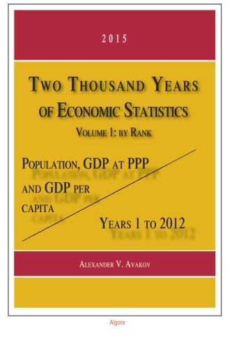 Stock image for Two Thousand Years of Economic Statistics: Population, GDP at PPP, and GDP Per Capita, Years 1 to 2012 : By Rank: Vol 1 for sale by Revaluation Books