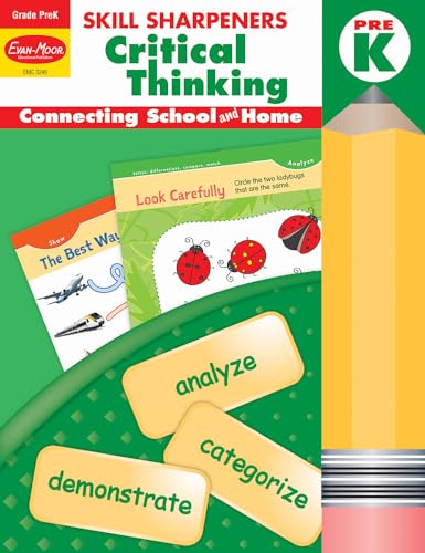Stock image for Evan-Moor Skill Sharpeners Critical Thinking, PreK Workbook, Problem Solving Skills, Fun Activities, Higher-Order, Open-Ended Questions and Challenges, Science, Math, Social Studies, Language Arts for sale by Books Unplugged