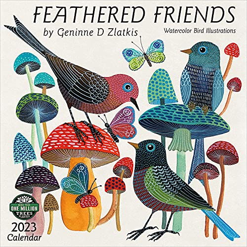 9781631368691: Feathered Friends 2023 Wall Calendar: Watercolor Bird Illustrations by Geninne Zlatkis | 12" x 24" Open | Amber Lotus Publishing