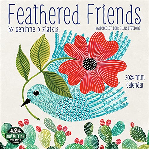 9781631369605: Feathered Friends 2024 Mini Wall Calendar: Watercolor Bird Illustrations by Geninne Zlatkis | Compact 7" x 14" Open | Amber Lotus Publishing