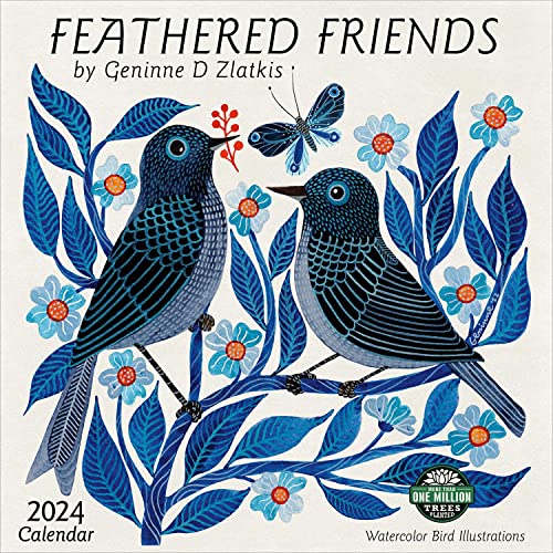 Stock image for Feathered Friends 2024 Wall Calendar: Watercolor Bird Illustrations by Geninne Zlatkis | 12" x 24" Open | Amber Lotus Publishing for sale by Books Unplugged