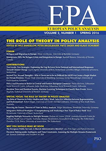 Beispielbild fr The Role of Theory in Policy Analysis: Volume 2, Number 1 of European Policy Analysis zum Verkauf von medimops