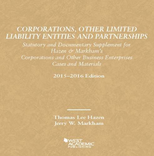 Stock image for Corporations, Other Limited Liability Entities Partnerships, Statutory Documentary Supplement 15-16 (American Casebook Series) for sale by ThriftBooks-Dallas