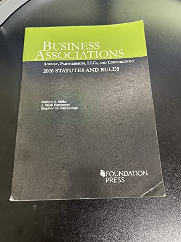 Imagen de archivo de Business Associations: Agency, Partnerships, LLCs, and Corporations, 2016 Statutes and Rules (Selected Statutes) a la venta por SecondSale