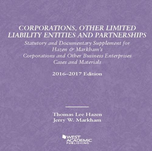 Stock image for Corporations, Other Limited Liability Entities Partnerships: Statutory Documentary Supplement 16-17 (American Casebook Series) for sale by SecondSale