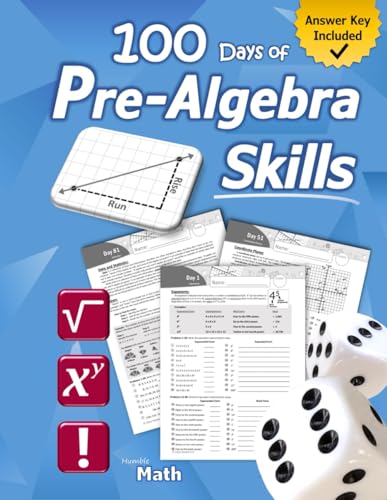 Stock image for Pre-Algebra Skills: (Grades 6-8) Middle School Math Workbook (Prealgebra: Exponents, Roots, Ratios, Proportions, Negative Numbers, Coordinate Planes, . Statistics) Ages 11-15 (With Answer Key) for sale by Red's Corner LLC