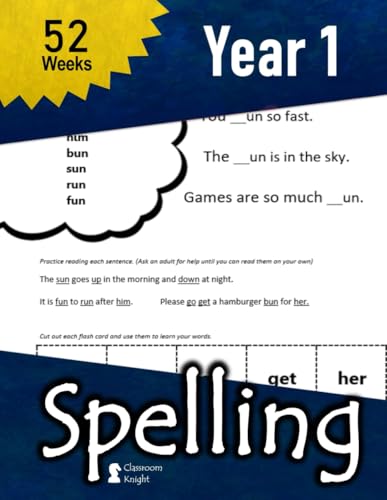 Stock image for Year 1 Spelling: 52 Weeks of Spelling - Vocabulary Sentences (with Answer Key) ? High Frequency Sight Words (Flash Cards Included) : Comprehensive . Vocab, & Reading): Year 1 (Ages 5-6) for sale by Books Unplugged