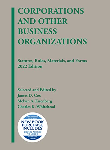 Stock image for Corporations and Other Business Organizations, Statutes, Rules, Materials, and Forms, 2022 (Selected Statutes) for sale by ThriftBooks-Dallas