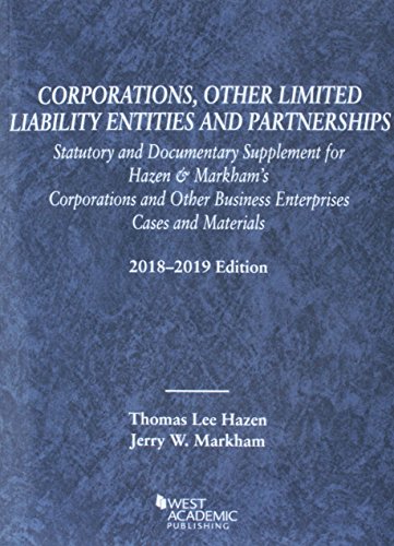 Imagen de archivo de Corporations, Other Limited Liability Entities, Statutory and Documentary Supplement, 2018-2019 a la venta por Better World Books